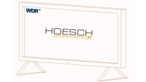 Zeichnung eines TV Gerätes, dass das Hoesch Spundwand Logo zeigt.